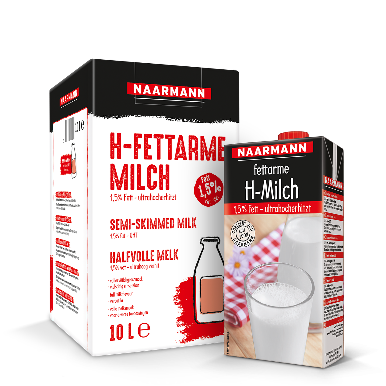 Collage H-Milch 10L und 1L 1,5% Fett